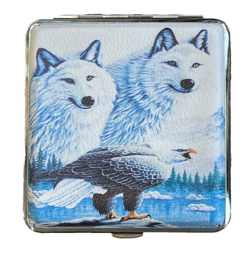 Zigarettenetui Zigarettenbox aus Metall 20 Zigaretten verschiedene Wolfsmotive
