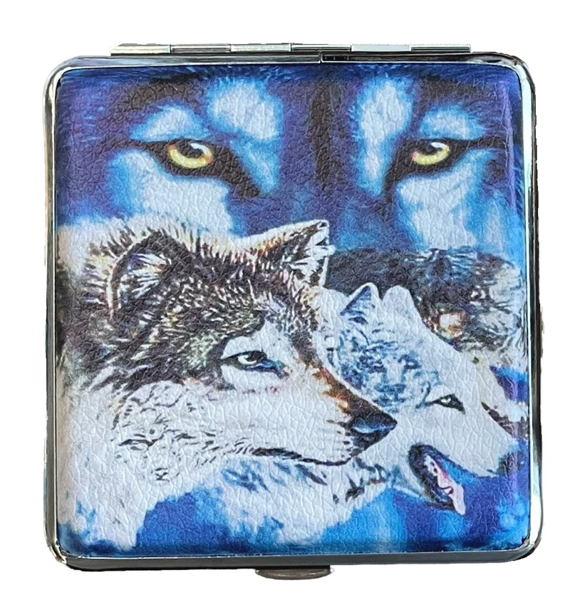 Zigarettenetui Zigarettenbox aus Metall 20 Zigaretten verschiedene Wolfsmotive