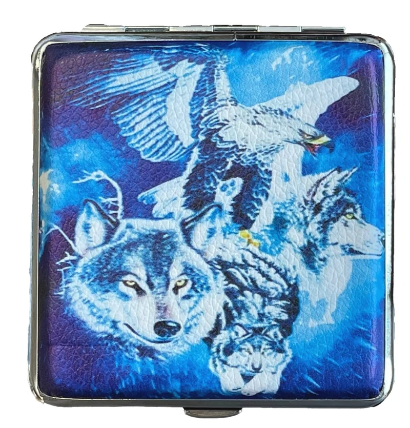 Zigarettenetui Zigarettenbox aus Metall 20 Zigaretten verschiedene Wolfsmotive