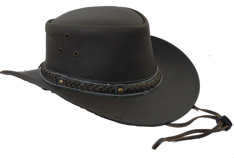 Lederhut Westernhut Cowboyhut mit Kinnband schwarz, braun oder hellbraun
