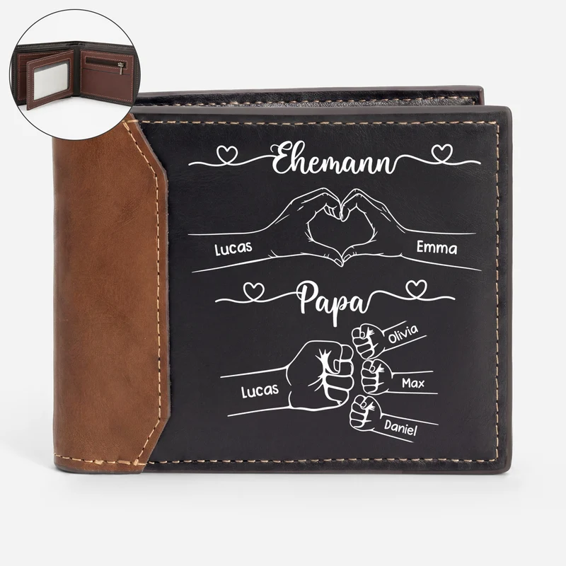 Ehemann Papa - Personalisiertes Geschenk | Premium Leder Portemonnaie Herren