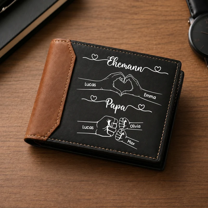 Ehemann Papa - Personalisiertes Geschenk | Premium Leder Portemonnaie Herren