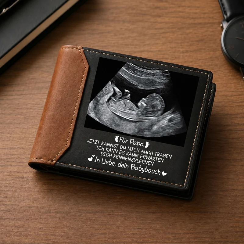 Ich Kann Kaum Erwarten Dich Wieder Zu Sehen - Personalisiertes Geschenk | Premium Leder Portemonnaie Herren Ultraschallbild Baby