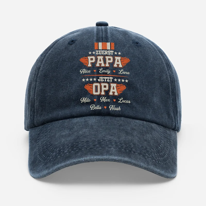 [3D-Optik] Zuerst Papa Jetzt Opa - Personalisiertes Geschenk | Washed Cap Flamme
