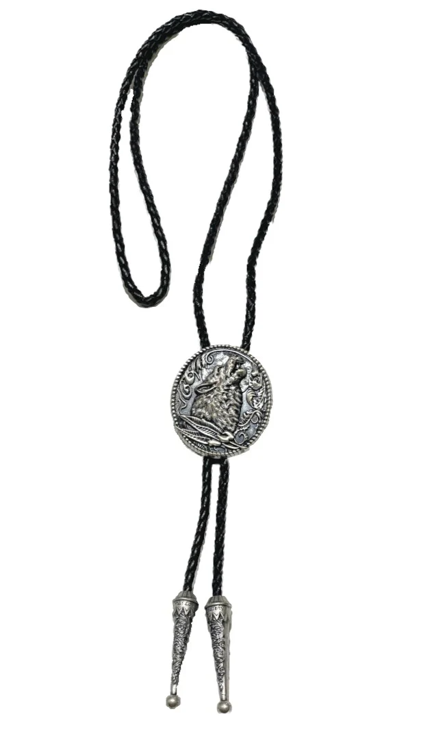 Heulender Wolf versilbert Federn Bolo Tie Westernkrawatte Line Dance