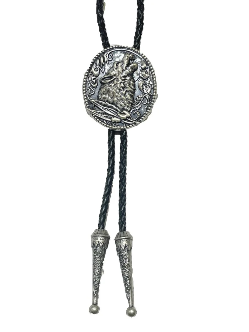 Heulender Wolf versilbert Federn Bolo Tie Westernkrawatte Line Dance