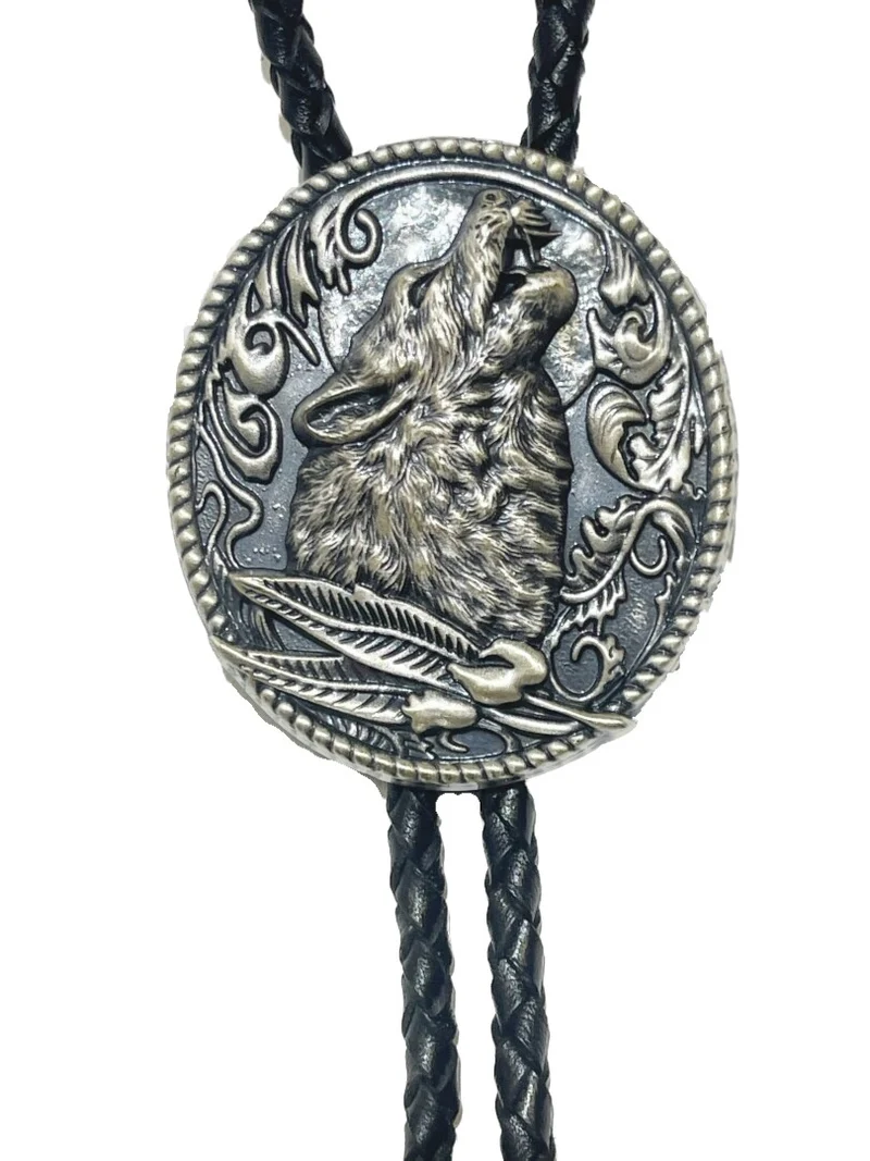 Heulender Wolf versilbert Federn Bolo Tie Westernkrawatte Line Dance