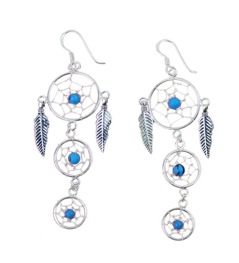Ohrringe Ohrhänger 3 Traumfänger mit Feder 925er Sterling Silber