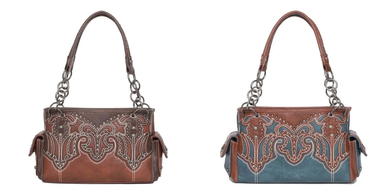 Geräumige Handtasche Schultertasche Westerntasche Montana West Stickerei Nieten