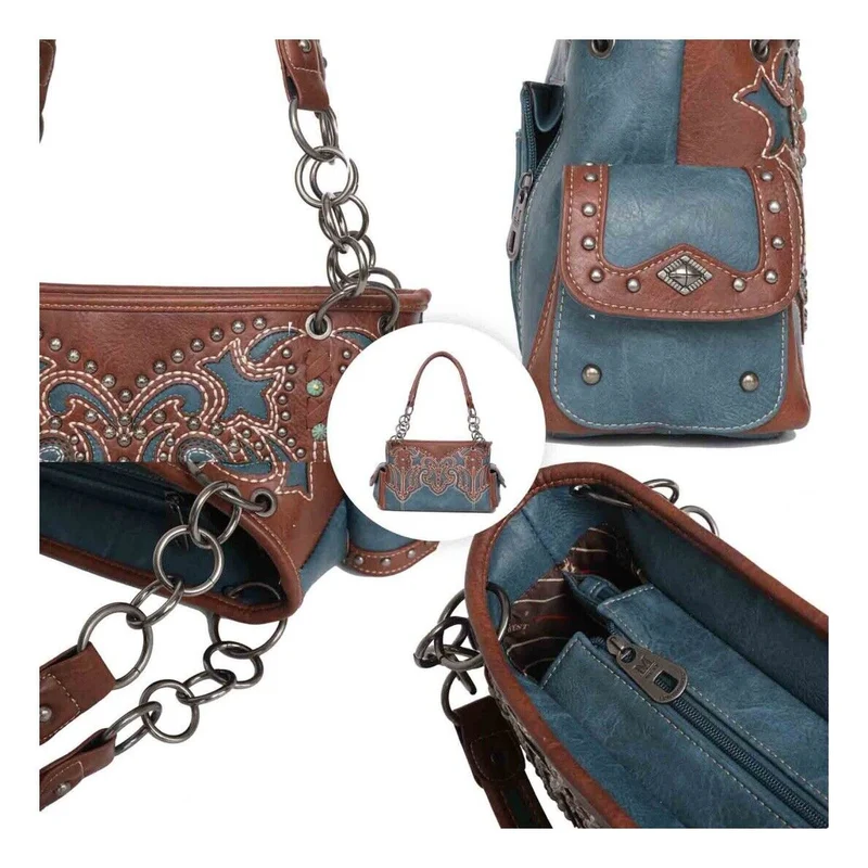 Geräumige Handtasche Schultertasche Westerntasche Montana West Stickerei Nieten