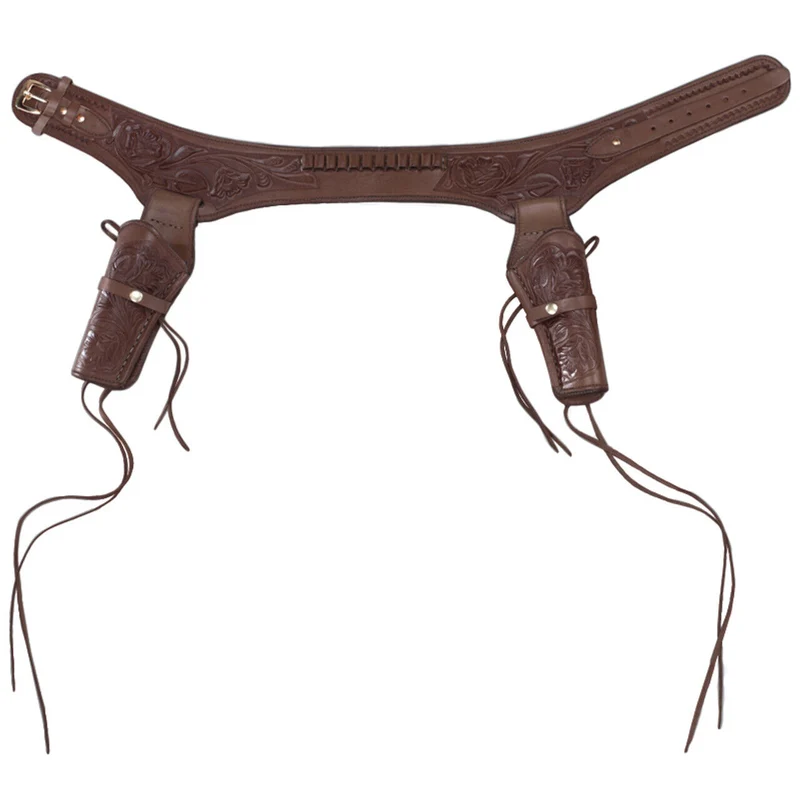 Holstergürtel Westernholster mit 2 Holstertaschen Rindleder braun geprägt