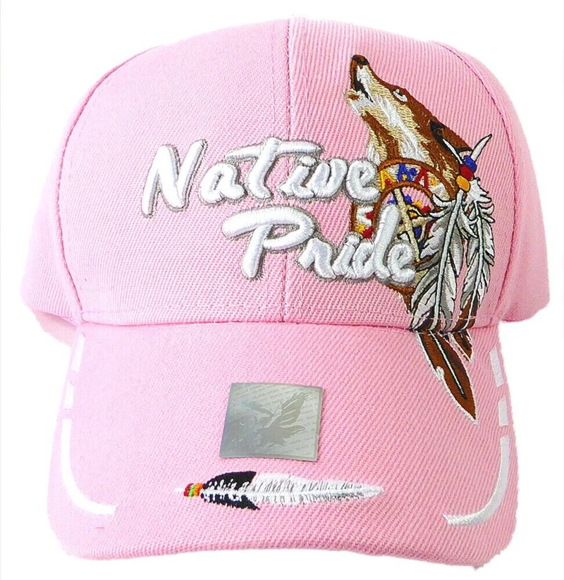 Baseballcap Base Cap Mütze mit Schild und bestickt mit Wolf Federn Native Pride