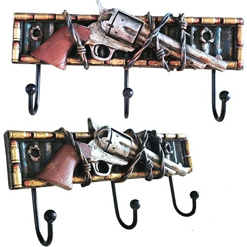 Kleiderhaken Garderobe Hakenbrett Colt Pistole Western 3 Haken