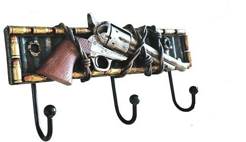 Kleiderhaken Garderobe Hakenbrett Colt Pistole Western 3 Haken