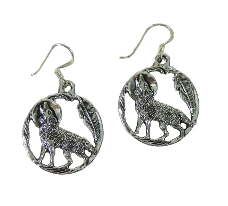 Ohrringe Ohrhänger mit Anhänger Heulender Wolf Silber Indianerschmuck