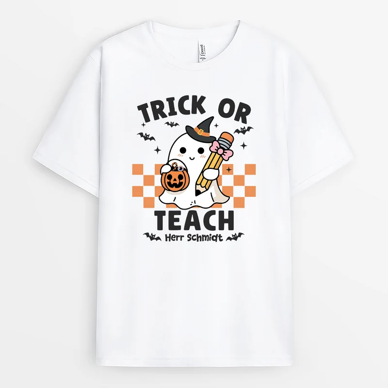 Trick Or Teach - Lehrerin T Shirt Personalisiert Halloween
