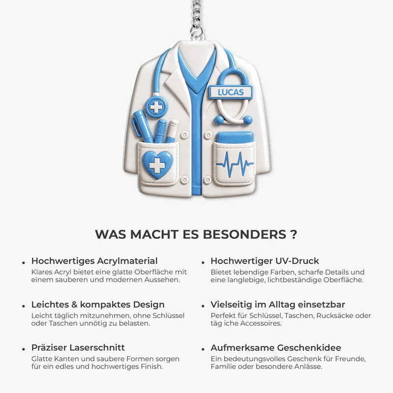 [3D-Optik] Arztkleidung - Personalisiertes Geschenk | Acryl Schlüsselanhänger