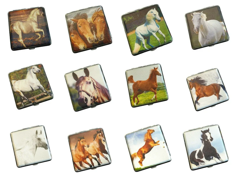 Zigarettenetui Zigarettenbox aus Metall 20 Zigaretten Pferde Reiten Horse