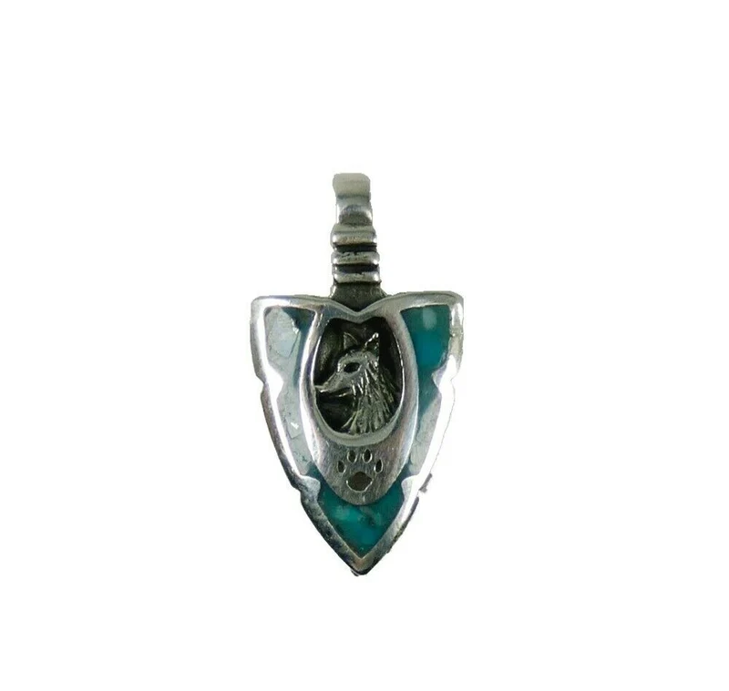 Indianerschmuck Anhänger Pfeilspitze mit Wolf 925 Sterling Silber