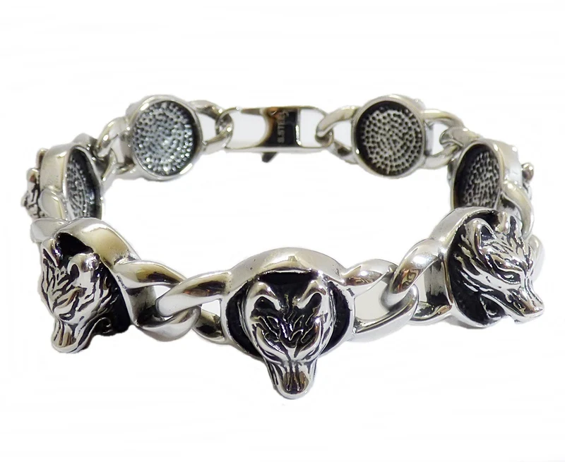 Edelstahlarmband Armband Edelstahl für Damen und Herren 316 Wolf Wolfskopf