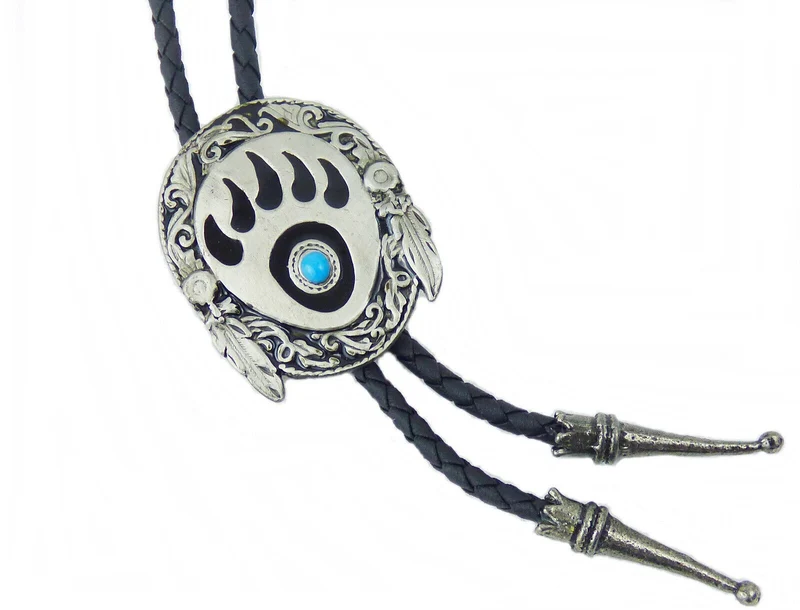 Bärentatze mit Federn Bolo Tie Westernkrawatte Westernschmuck