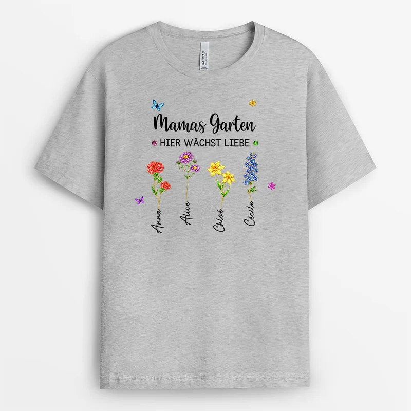 Omas Garten Hier Wächst Liebe - Personalisiertes Geschenk Garten | Mama/Oma T Shirt Glitzer Blumen