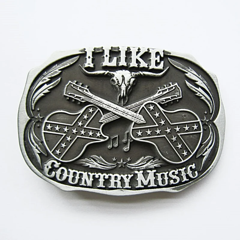 Buckle I LIKE COUNTRY MUSIC, antik, Musik, Gitarre, Skull, Gürtelschnalle