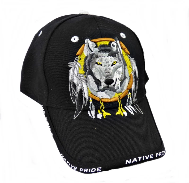 Basecap Cap, Mütze mit Schild bestickt Native Pride Wolf schwarz