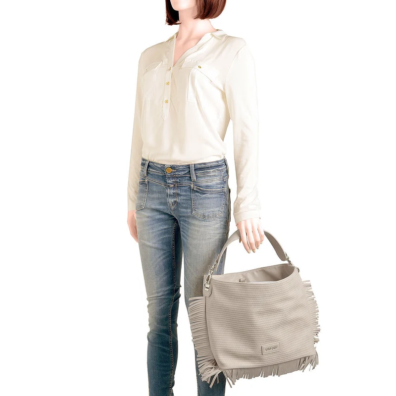 LIU JO Tasche Monospalla mit Fransen in Hellgrau