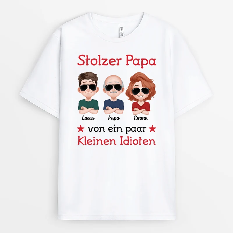 Stolzer Papa Von Ein Paar Kleinen Idioten - Personalisiertes Geschenk | Mama Papa Shirt Cartoon