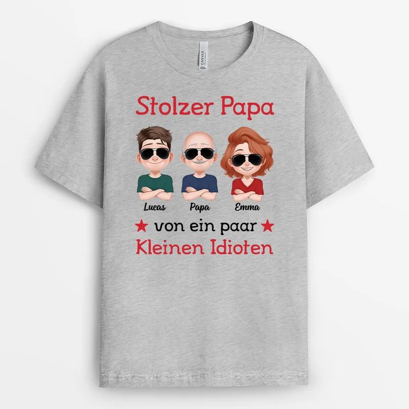 Stolzer Papa Von Ein Paar Kleinen Idioten - Personalisiertes Geschenk | Mama Papa Shirt Cartoon