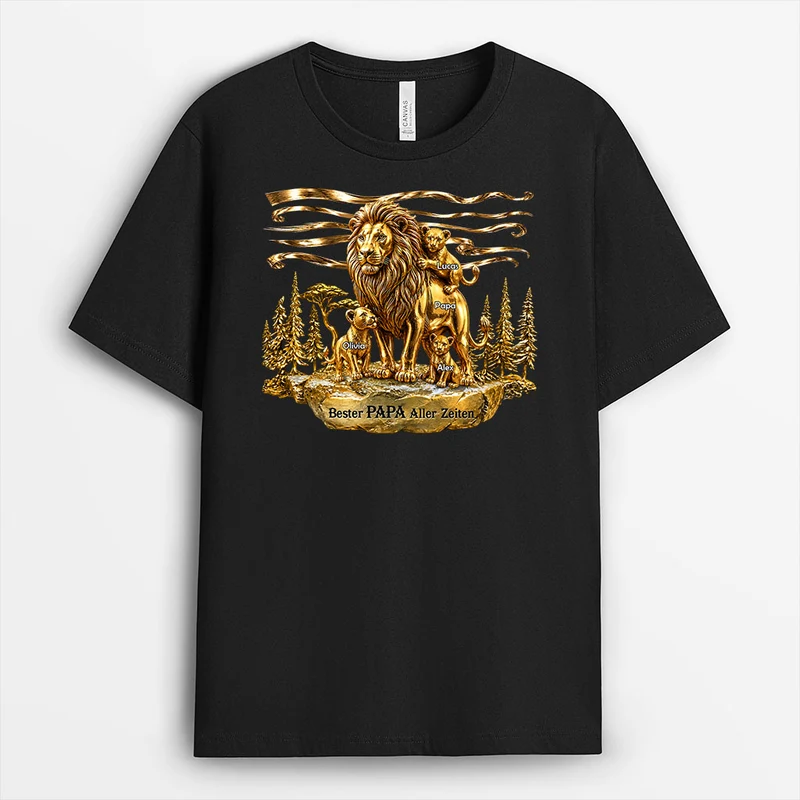 [3D-Optik] Bester Papa Aller Zeiten - Personalisiertes Geschenk | Gold Löwe Opa Papa Shirt