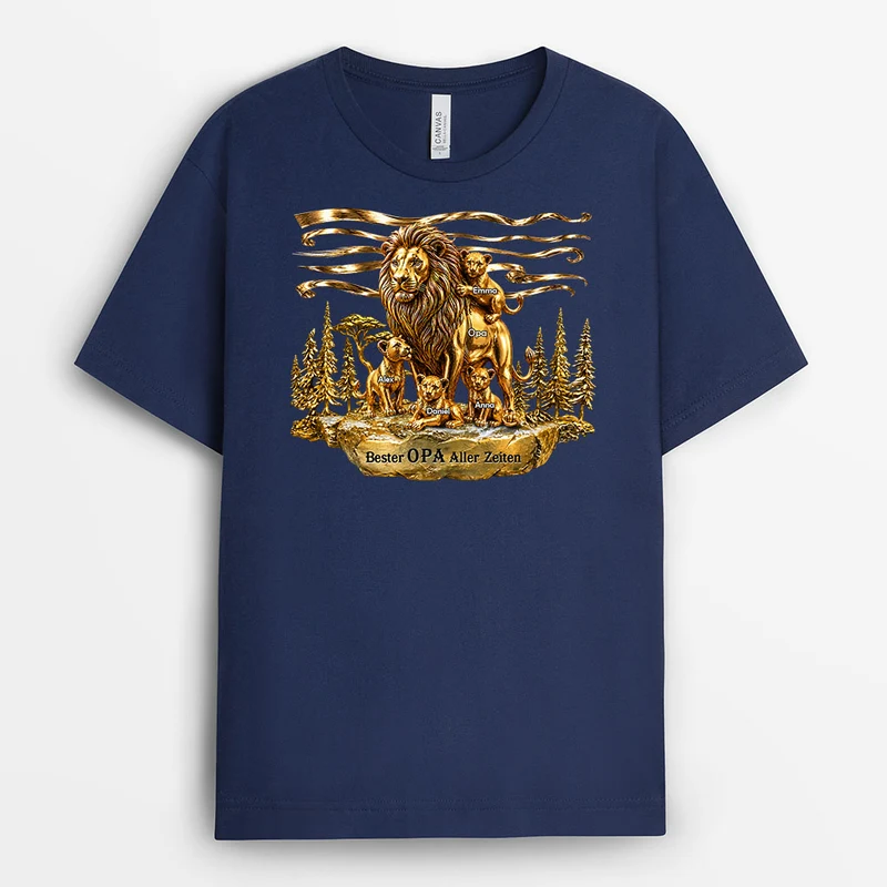 [3D-Optik] Bester Papa Aller Zeiten - Personalisiertes Geschenk | Gold Löwe Opa Papa Shirt