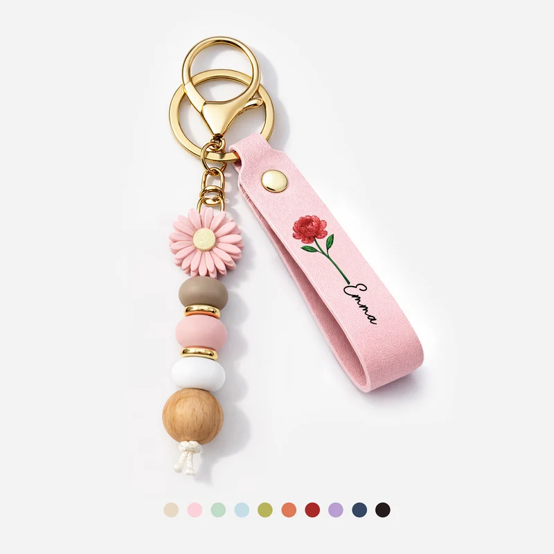 Name & Glitzer Blumen - Personalisierte Geschenke Für Frauen | UV Druck Daisy Schlüsselanhänger Perlen
