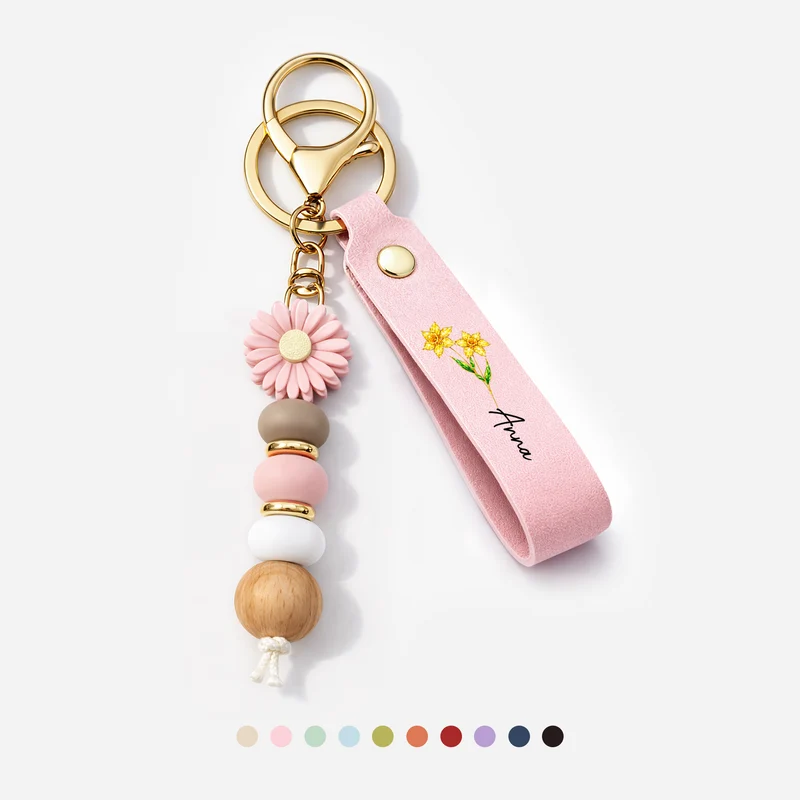 Name + Glitzer Blumen - Personalisierte Geschenke Für Frauen | UV Druck Daisy Schlüsselanhänger Perlen