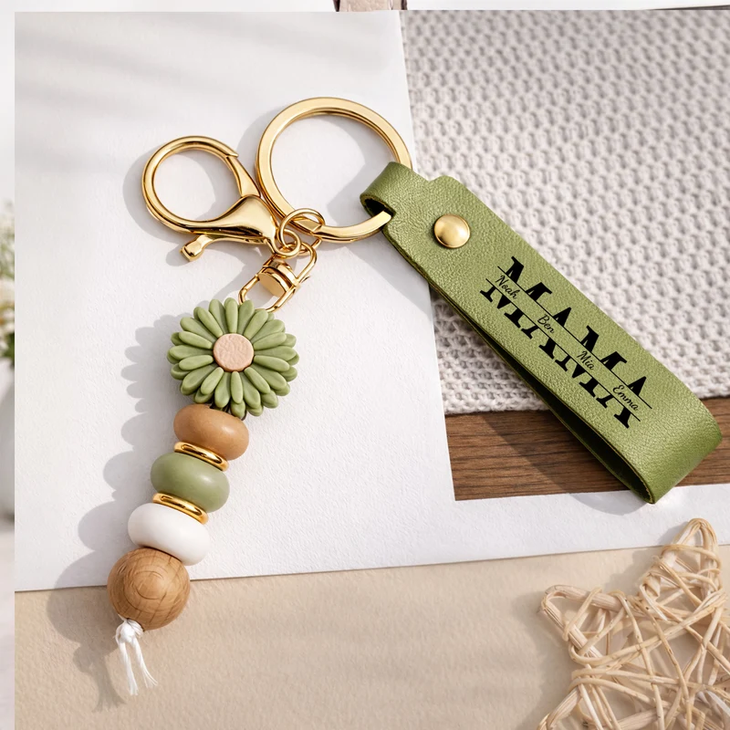 Mama & Kinder Mit Namen - Personalisierte Geschenke Mama | Daisy Schlüsselanhänger Perlen