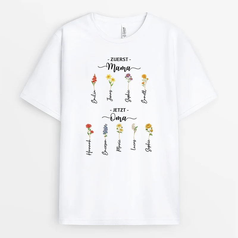 Erst Mama Jetzt Oma - Personalisiertes Geschenk | T Shirts Glitzer Blumen