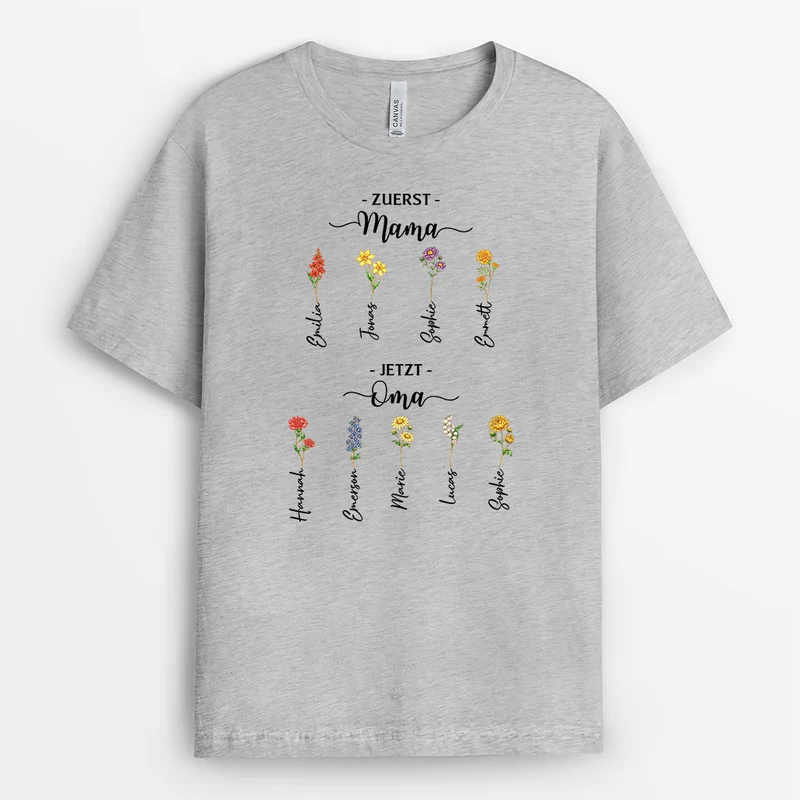 Erst Mama Jetzt Oma - Personalisiertes Geschenk | T Shirts Glitzer Blumen