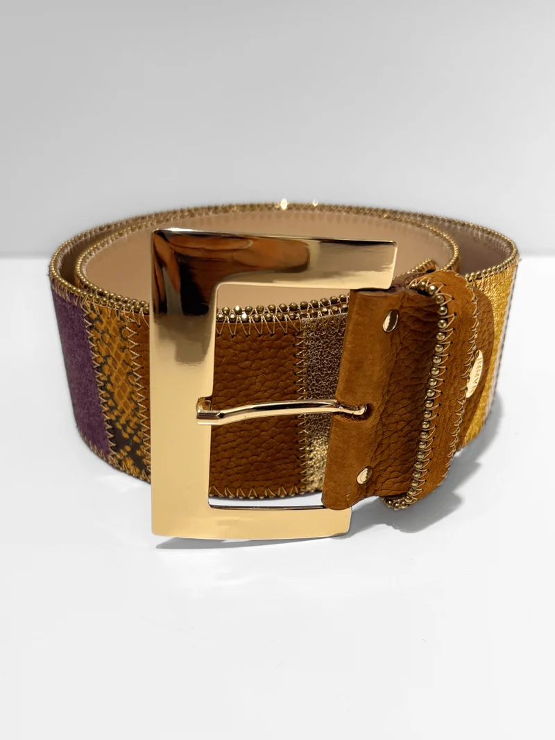 Ledergürtel mit Aufnäher Braun