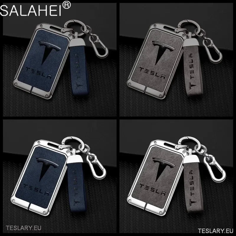Schlüsseletui aus Metall und Leder für Tesla 3/Y RFID-Schlüssel mit Logo