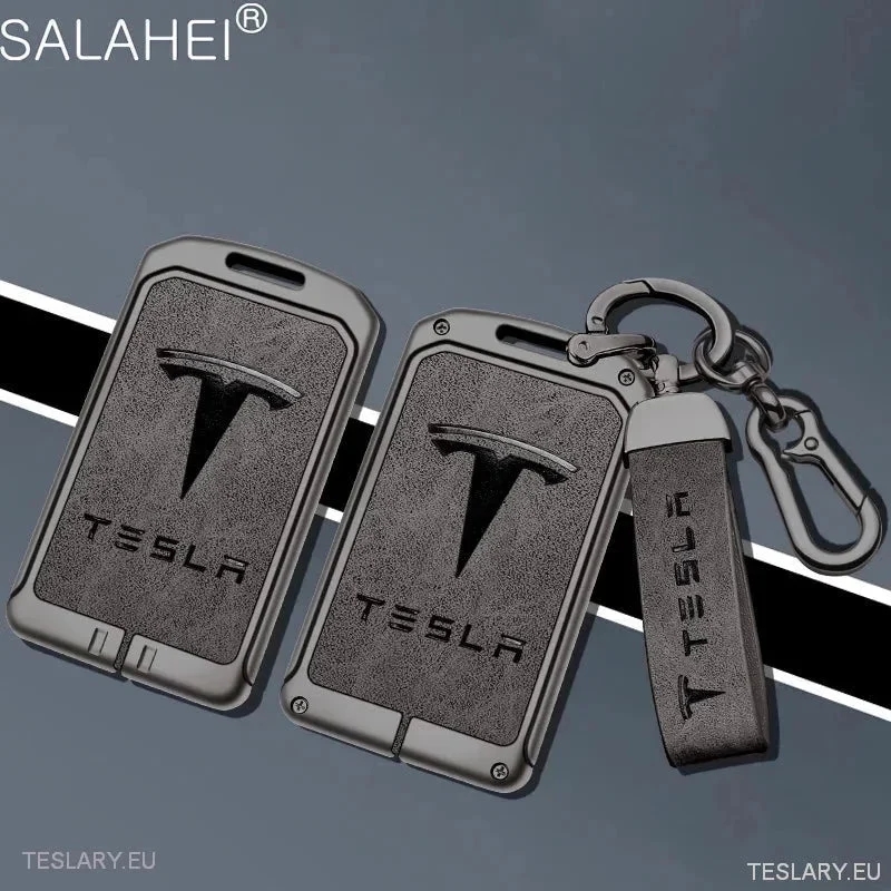 Schlüsseletui aus Metall und Leder für Tesla 3/Y RFID-Schlüssel mit Logo