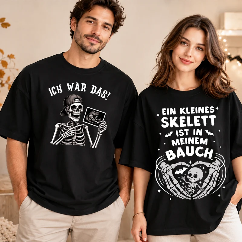 Ein Kleines Skelett In Meinem Bauch Ich War Das - Mama Papa Shirt Personalisiert Halloween