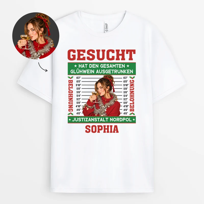 Polizei Foto Lustig - Personalisiertes T Shirt Lustig Männer Damen Weihnachten Weiß
