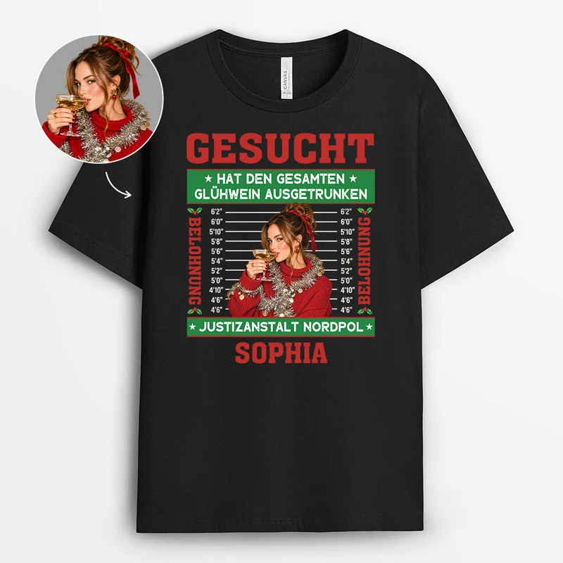 Polizei Foto Lustig - Personalisiertes T Shirt Lustig Männer Damen Weihnachten Schwarz