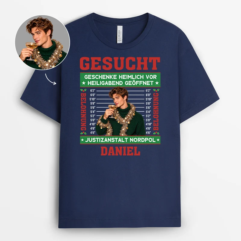 Polizei Foto Lustig - Personalisiertes T Shirt Lustig Männer Damen Weihnachten Schwarz
