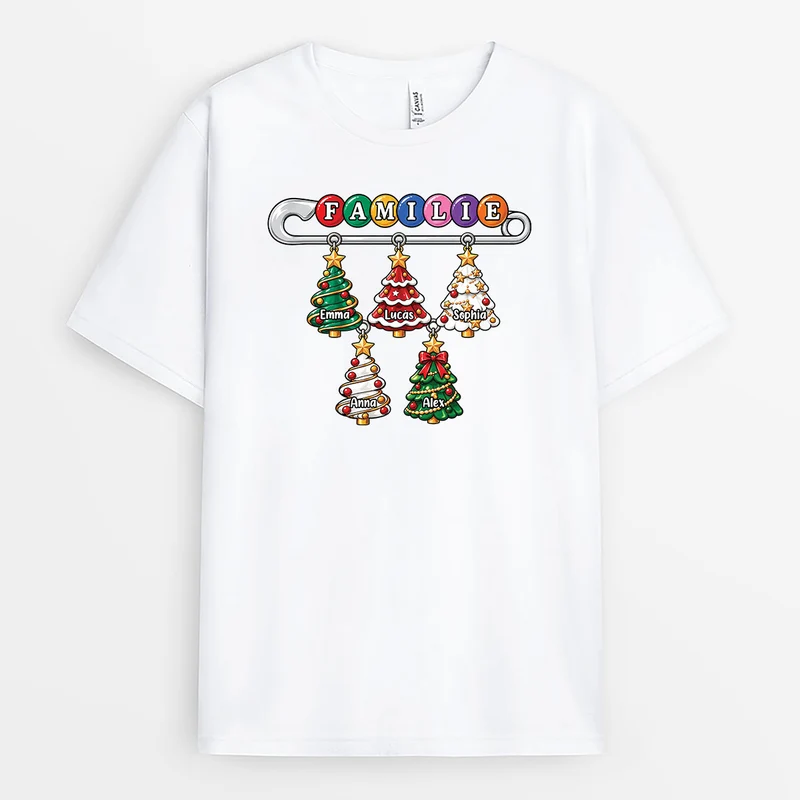 Sicherheitsnadel + Tannenbaum - Weihnachts T Shirt Familie Personalisieren