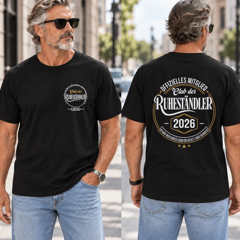 Offizielles Mitglied Club der Ruheständler - Personalisiertes T Shirt Bedrucken Beidseitig Rente