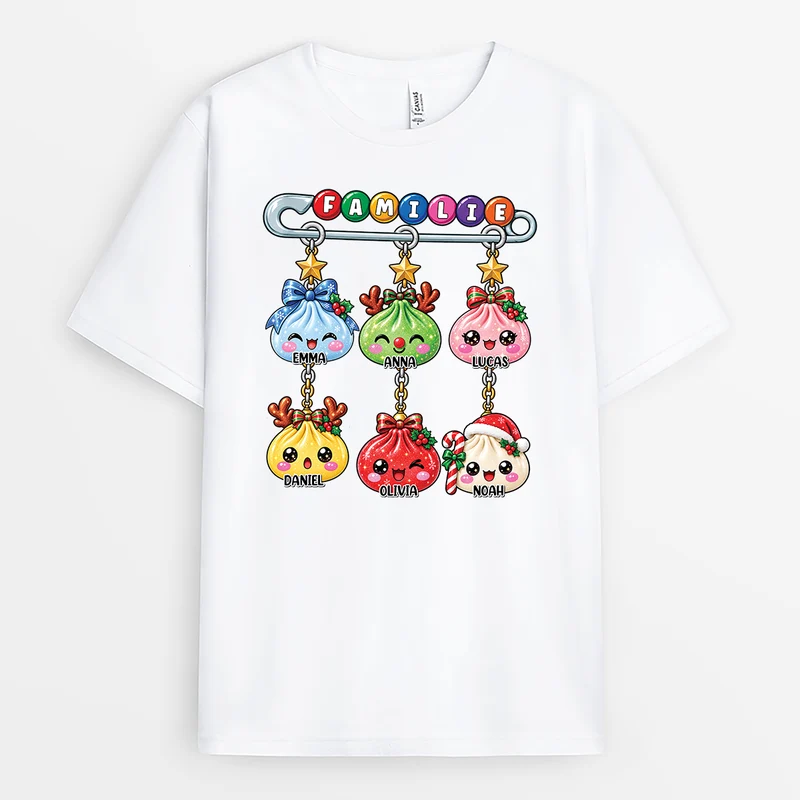 Sicherheitsnadel + Dumplings - Weihnachts T Shirt Familie Personalisieren