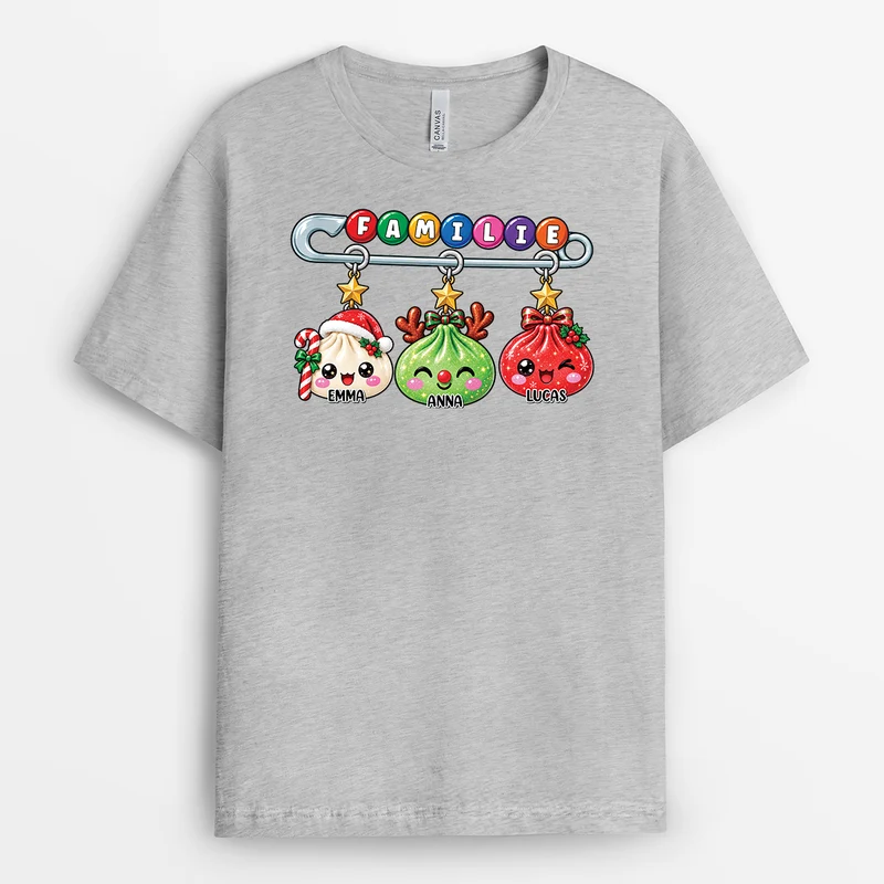 Sicherheitsnadel + Dumplings - Weihnachts T Shirt Familie Personalisieren