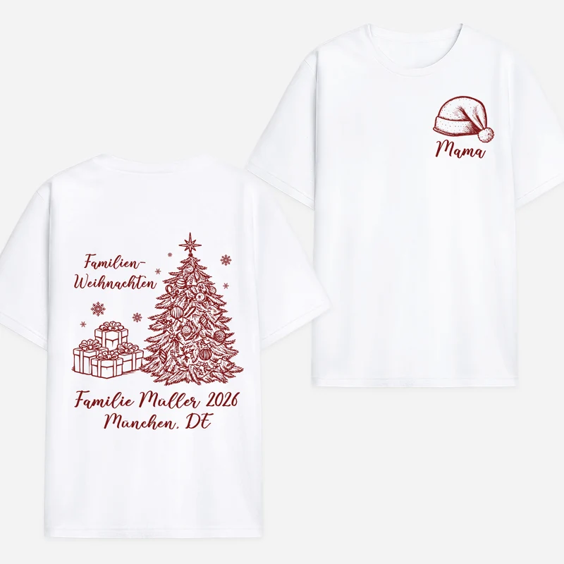 Familienweihnachten - Personalisiertes T Shirt Bedrucken Beidseitig Schwarz